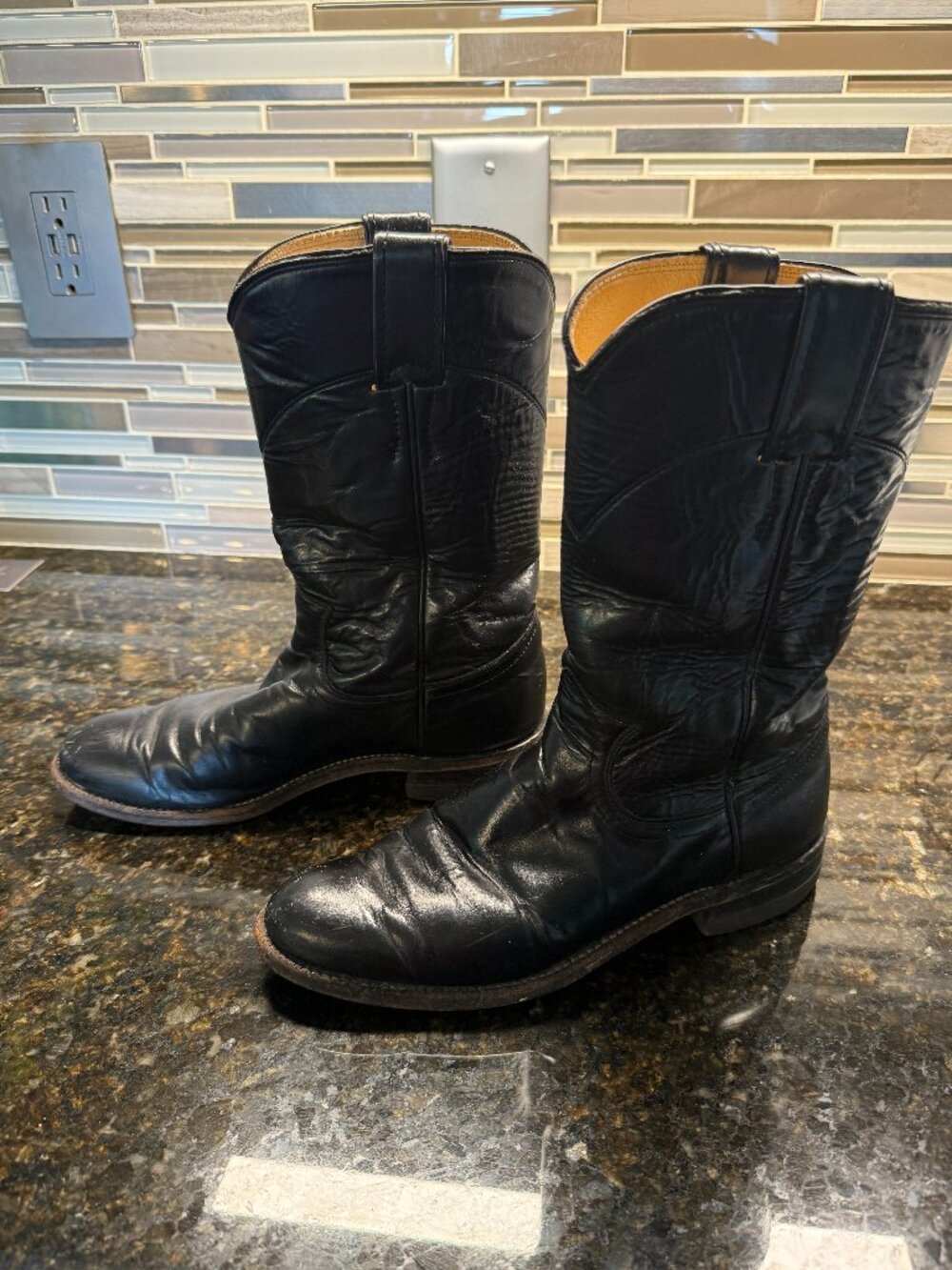 Vintage Justin Original Roper Leather Boots Size 5B Black L3703 Reg #19394